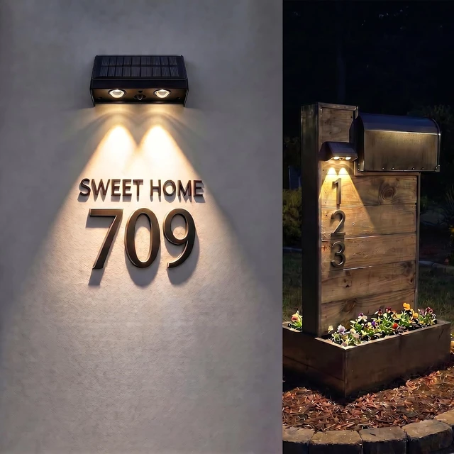 Alt view image 6 of 7 - Solar Lights Outdoor for Wall, Mailbox, Address, Sign, House Number, Fence