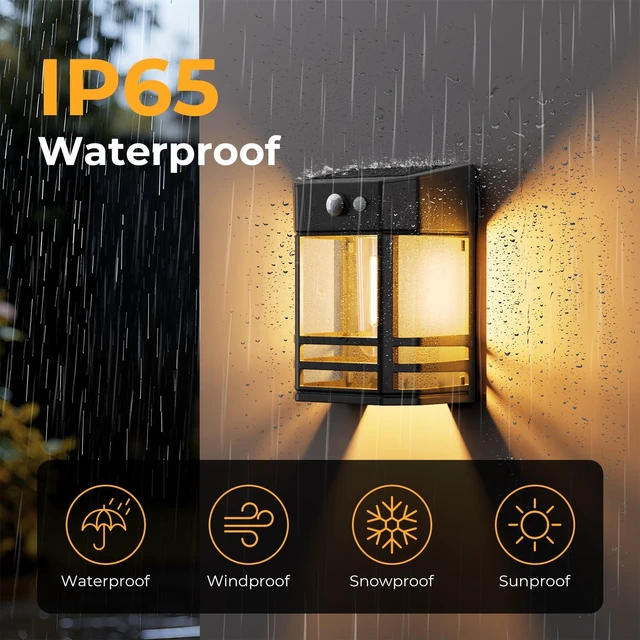 Alt view image 5 of 7 - btfarm 6 Pack Solar Wall Lights Outdoor,3 Modes Motion Sensor Lights Dusk to Dawn, IP65 Waterproof Porch Light Solar Powered, 1200mAh Wireless Wall Mount Sconces for Outside Patio, Garage, Yard