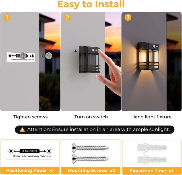 Alt view image 6 of 7 - btfarm 6 Pack Solar Wall Lights Outdoor,3 Modes Motion Sensor Lights Dusk to Dawn, IP65 Waterproof Porch Light Solar Powered, 1200mAh Wireless Wall Mount Sconces for Outside Patio, Garage, Yard