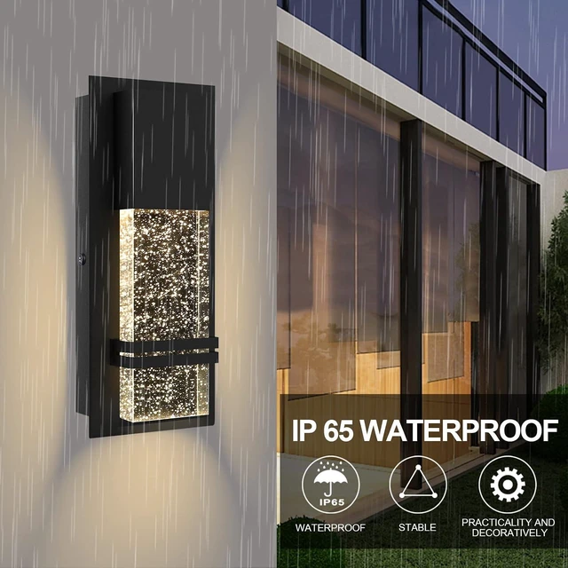 Alt view image 4 of 6 - LED Integrated Outdoor Wall Light, Modern Exterior Wall Sconce with Crystal Bubble Glass, 12W 3000K Wall Mount Lighting Matte Black Finish Porch Light for Living Room Entryway Doorway 2 Pack