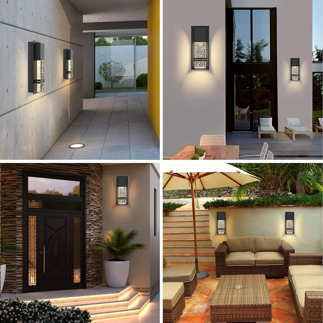 Alt view image 5 of 6 - LED Integrated Outdoor Wall Light, Modern Exterior Wall Sconce with Crystal Bubble Glass, 12W 3000K Wall Mount Lighting Matte Black Finish Porch Light for Living Room Entryway Doorway 2 Pack