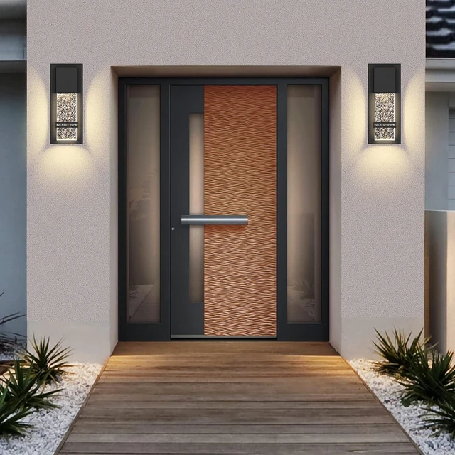 Alt view image 6 of 6 - LED Integrated Outdoor Wall Light, Modern Exterior Wall Sconce with Crystal Bubble Glass, 12W 3000K Wall Mount Lighting Matte Black Finish Porch Light for Living Room Entryway Doorway 2 Pack
