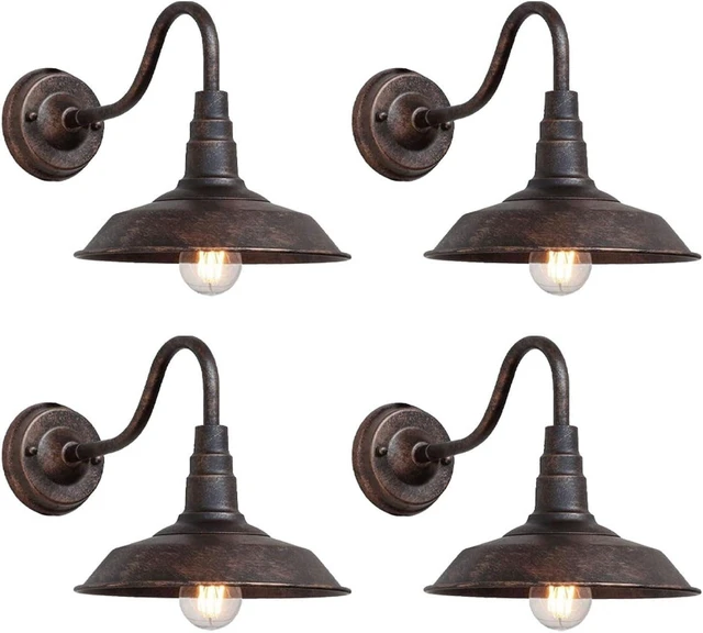 Main image of 4-Pack Outdoor Gooseneck Barn Light 10" Retro Exterior Wall Light Iron Art Dome Farmhouse Wall Sconces Anti-Rust Waterproof Outdoor Light for House Porch Garage Entryway