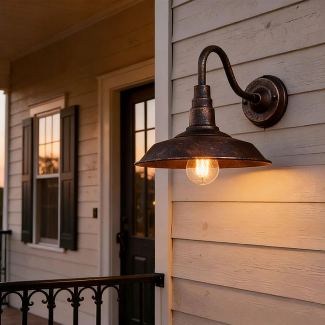 Alt view image 3 of 7 - 4-Pack Outdoor Gooseneck Barn Light 10" Retro Exterior Wall Light Iron Art Dome Farmhouse Wall Sconces Anti-Rust Waterproof Outdoor Light for House Porch Garage Entryway