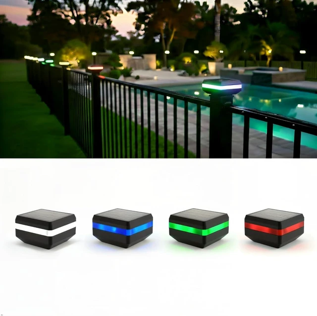 Alt view image 2 of 7 - 4 Pack Solar Post Cap Lights for 2x2 Inch Aluminum, Wrought Iron, and Garden/Pool Fences, Warm White, Cool White, and Selectable RGB Colors with Built-in Color-Changing Holiday/Party Mode