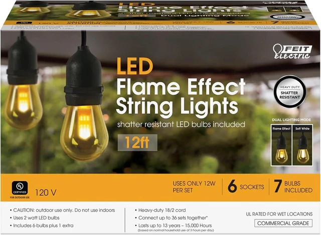 Alt view image 2 of 7 - Feit Electric LED String Lights - Flame Effect, 6 Sockets, Linkable - 12 ft