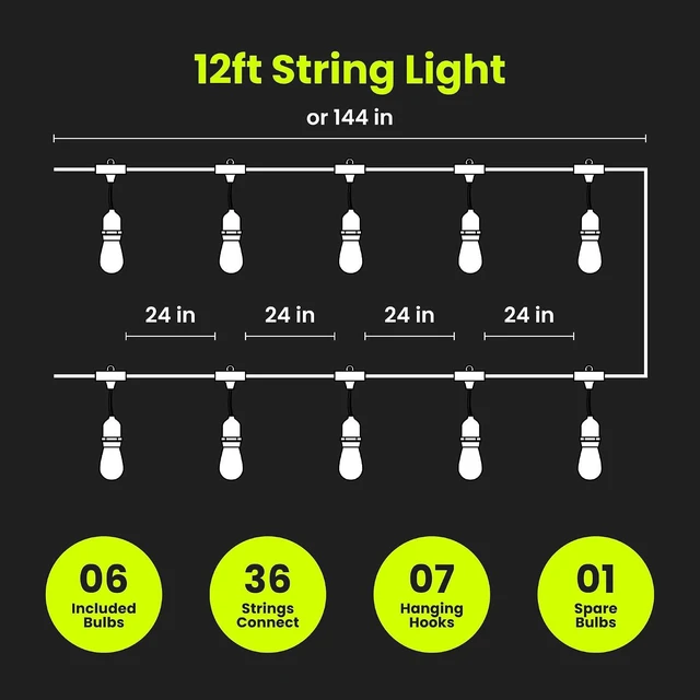 Alt view image 3 of 7 - Feit Electric LED String Lights - Flame Effect, 6 Sockets, Linkable - 12 ft