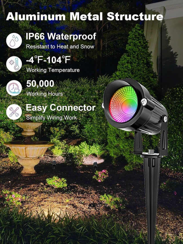 Alt view image 5 of 7 - ZUCKEO All-in-One RGB Low Voltage Landscape Lighting Kit, 5W LED Color Changing Landscape Lights with Transformer and 120FT Wire, Outdoor Spotlights for Halloween Christmas Yard Garden Decor, 12Pack