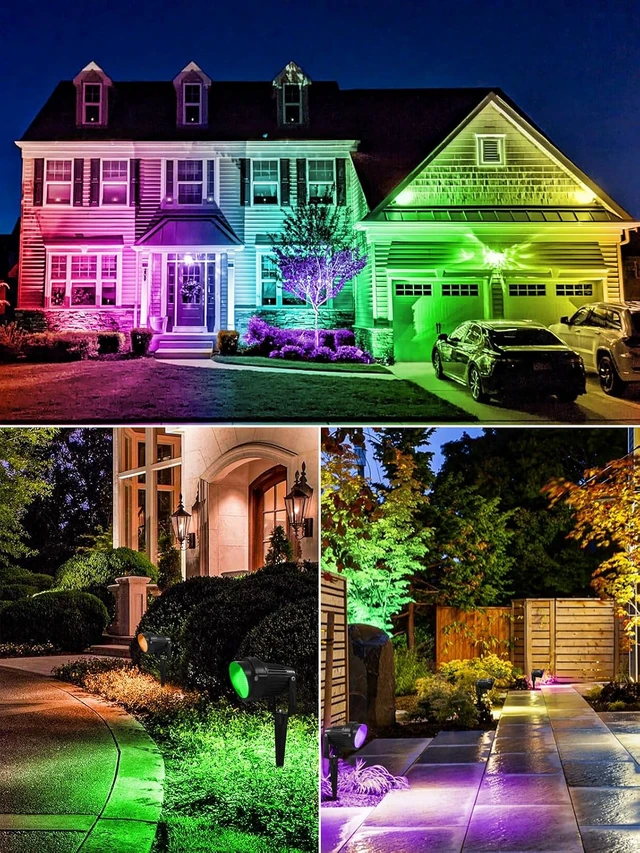 Alt view image 6 of 7 - ZUCKEO All-in-One RGB Low Voltage Landscape Lighting Kit, 5W LED Color Changing Landscape Lights with Transformer and 120FT Wire, Outdoor Spotlights for Halloween Christmas Yard Garden Decor, 12Pack