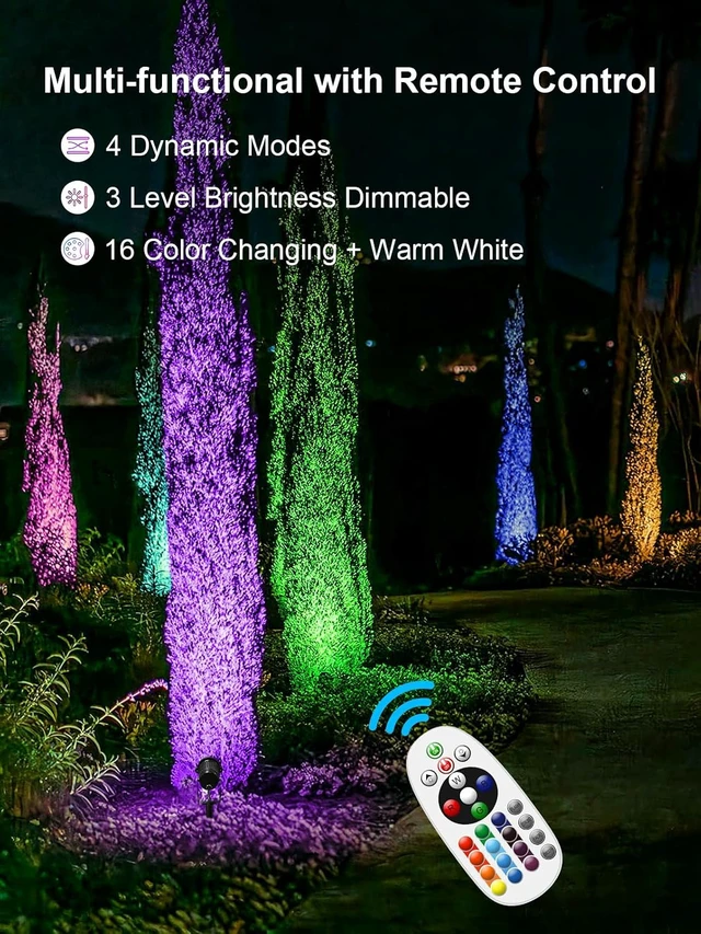 Alt view image 7 of 7 - ZUCKEO All-in-One RGB Low Voltage Landscape Lighting Kit, 5W LED Color Changing Landscape Lights with Transformer and 120FT Wire, Outdoor Spotlights for Halloween Christmas Yard Garden Decor, 12Pack