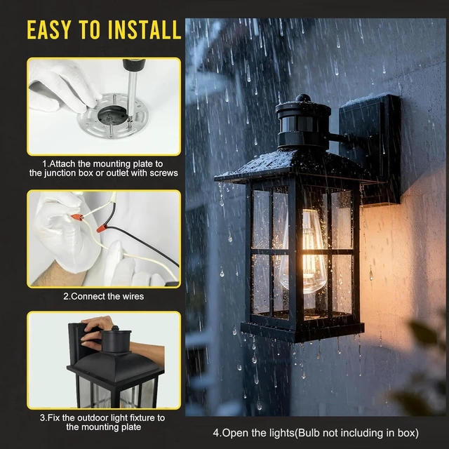 Alt view image 6 of 7 - 15inch Outdoor Wall Light Fixtures,Exterior Waterproof Lanterns,Porch Sconces Wall Mounted Lighting with E26 Sockets & Glass Shades,Modern Matte Black Wall Lamps for Patio Front Door