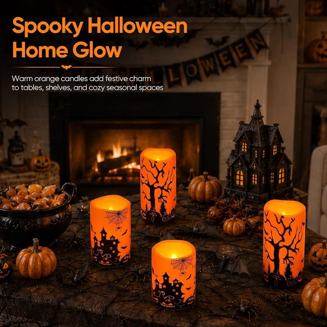Alt view image 2 of 7 - Homemory Orange Halloween LED Candles, Waterproof, Remote Timer, Set of 3