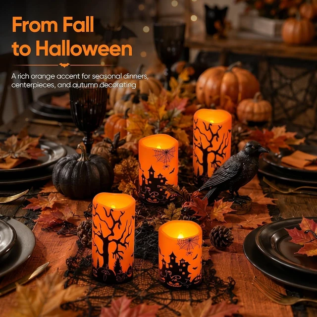 Alt view image 5 of 7 - Homemory Orange Halloween LED Candles, Waterproof, Remote Timer, Set of 3