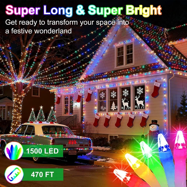 Alt view image 2 of 7 - 1500 LED 470FT Christmas String Lights, 12 Modes, Timer, Memory & Dimming