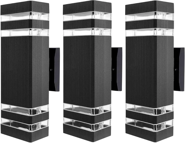 Main image of Outdoor Wall Lights, LED Square Modern Porch Lighting Fixtures, Black Exterior Up and Down Wall Mount Lights Front Porch Wall Sconce for Garage Garden Balcony 3 Pack