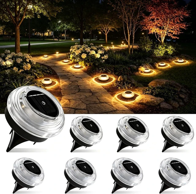 Main image of Solar Pathway Lights Outdoor, 8 Pack 12H Flat Walkway Lights
