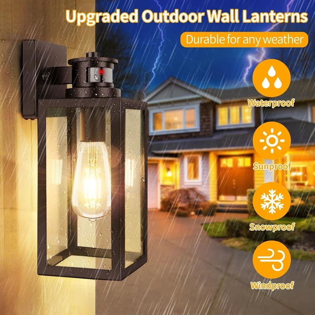 Alt view image 4 of 7 - TOBUSA 2-Pack Motion Sensor Outdoor Wall Lights, Waterproof Dusk to Dawn Exterior Wall Light Fixtures, Modern Brown Outside Porch Lights for House Garage, Motion Sensor Wall Lanterns with Clear Glass