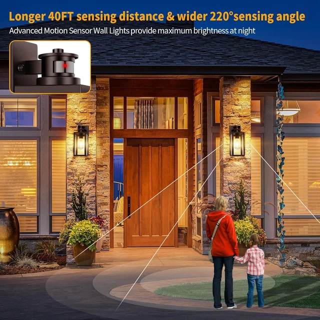 Alt view image 3 of 7 - TOBUSA 2-Pack Motion Sensor Outdoor Wall Lights, Waterproof Dusk to Dawn Exterior Wall Light Fixtures, Modern Brown Outside Porch Lights for House Garage, Motion Sensor Wall Lanterns with Clear Glass