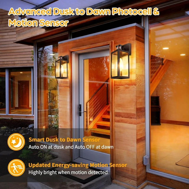Alt view image 6 of 7 - TOBUSA 2-Pack Motion Sensor Outdoor Wall Lights, Waterproof Dusk to Dawn Exterior Wall Light Fixtures, Modern Brown Outside Porch Lights for House Garage, Motion Sensor Wall Lanterns with Clear Glass