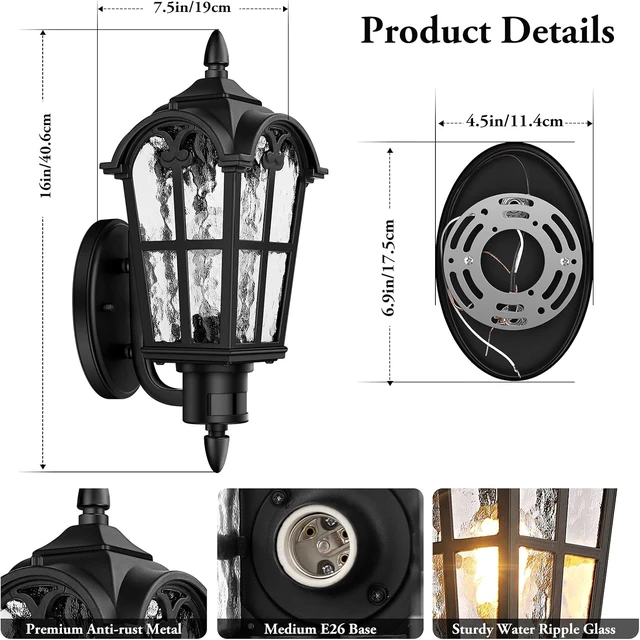 Alt view image 6 of 7 - BesLowe 2-Pack 16 Large Motion Sensor Outdoor Wall Lights, Black