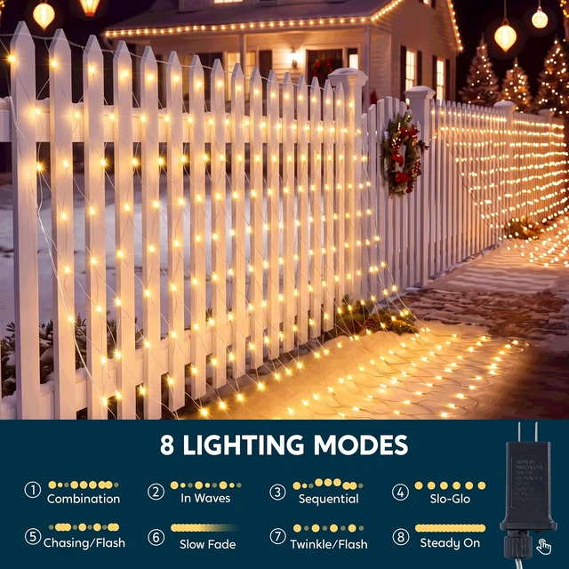 Alt view image 5 of 7 - JOYIN 360 LED Christmas Net Lights, 16.4X 6.5FT Christmas Mesh Lights with 8 Modes, Connectable, Waterproof for Bushes Trees Yard Indoor Outdoor Xmas Decorations (Warm White)