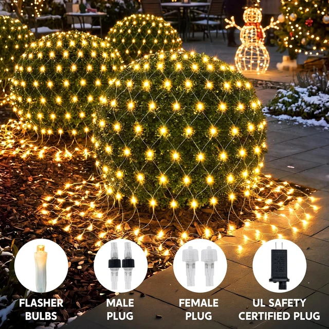 Alt view image 3 of 7 - JOYIN 360 LED Christmas Net Lights, 16.4X 6.5FT Christmas Mesh Lights with 8 Modes, Connectable, Waterproof for Bushes Trees Yard Indoor Outdoor Xmas Decorations (Warm White)
