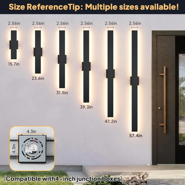 Alt view image 2 of 7 - 2 Pack LED Outdoor Wall Sconce Dimmable, 3000K 4500K 6000K, 31.5" Modern Black Long Linear Exterior Lighting Fixtures, IP65 Waterproof Outside Lights for Entrance, Hallway, Garage, Porch