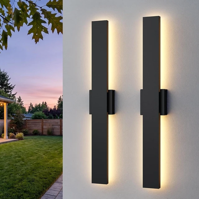 Main image of 2 Pack LED Outdoor Wall Sconce Dimmable, 3000K 4500K 6000K, 31.5" Modern Black Long Linear Exterior Lighting Fixtures, IP65 Waterproof Outside Lights for Entrance, Hallway, Garage, Porch