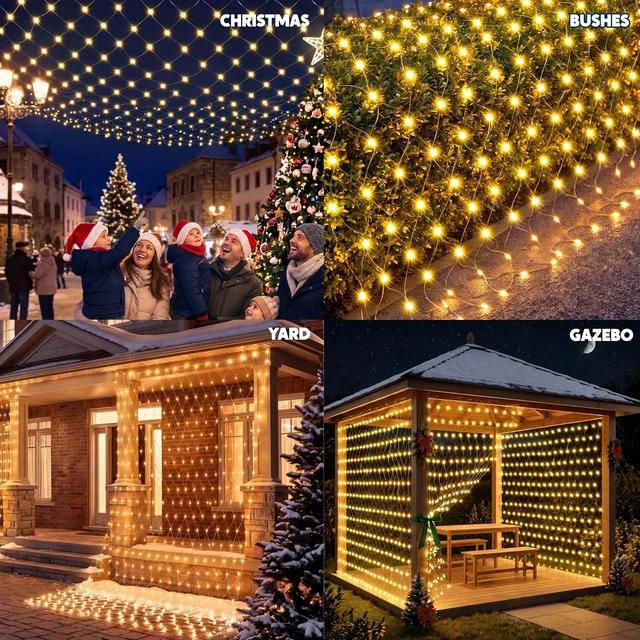 Alt view image 7 of 7 - JOYIN 360 LED Christmas Net Lights, 16.4X 6.5FT Christmas Mesh Lights with 8 Modes, Connectable, Waterproof for Bushes Trees Yard Indoor Outdoor Xmas Decorations (Warm White)