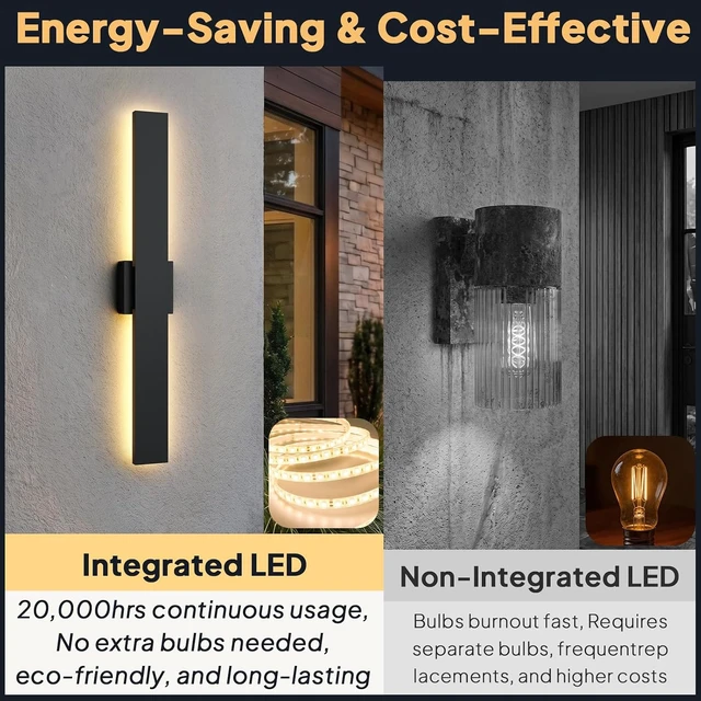 Alt view image 3 of 7 - 2 Pack LED Outdoor Wall Sconce Dimmable, 3000K 4500K 6000K, 31.5" Modern Black Long Linear Exterior Lighting Fixtures, IP65 Waterproof Outside Lights for Entrance, Hallway, Garage, Porch