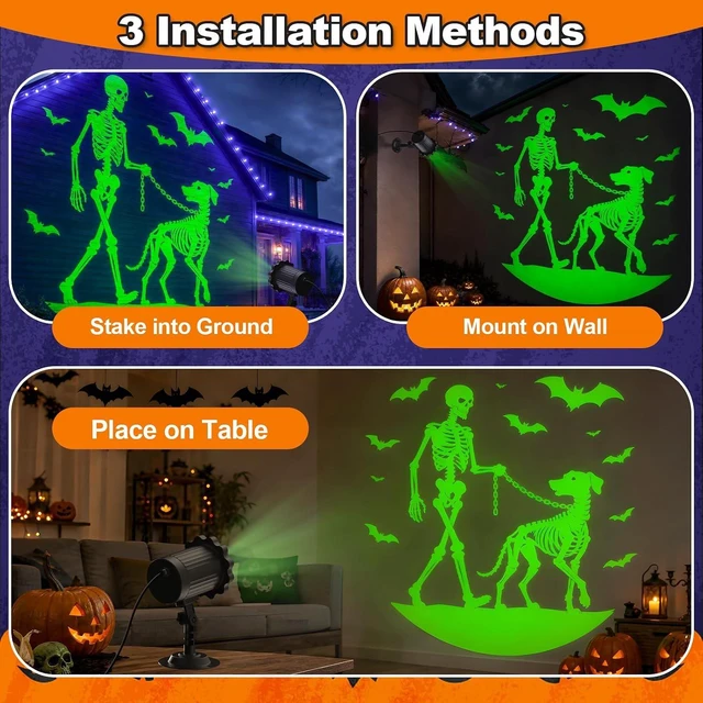 Alt view image 3 of 6 - Halloween Projector Lights, Skeleton Walking Dog 3D Dynamic Projector