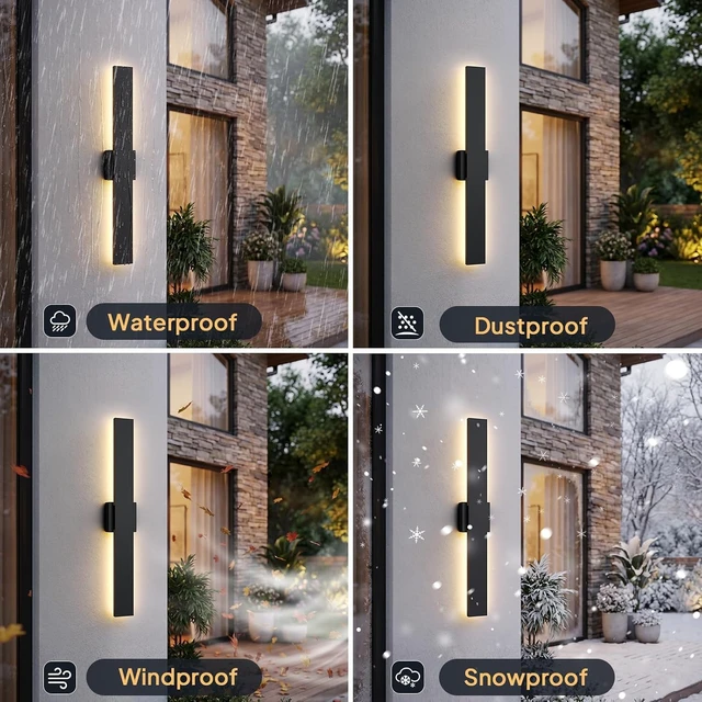 Alt view image 7 of 7 - 2 Pack LED Outdoor Wall Sconce Dimmable, 3000K 4500K 6000K, 31.5" Modern Black Long Linear Exterior Lighting Fixtures, IP65 Waterproof Outside Lights for Entrance, Hallway, Garage, Porch