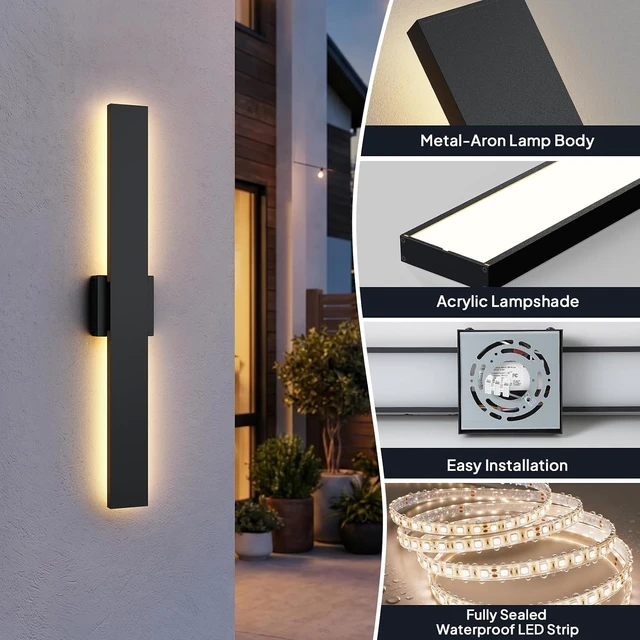 Alt view image 6 of 7 - 2 Pack LED Outdoor Wall Sconce Dimmable, 3000K 4500K 6000K, 31.5" Modern Black Long Linear Exterior Lighting Fixtures, IP65 Waterproof Outside Lights for Entrance, Hallway, Garage, Porch