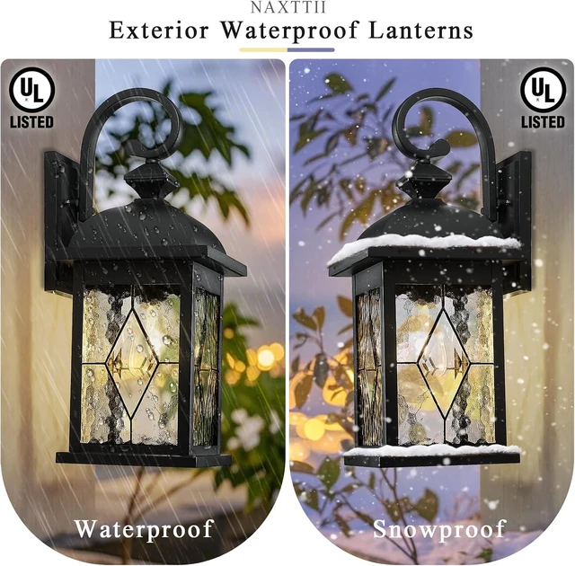 Alt view image 3 of 6 - Porch Lights Outdoor 21 Inch Large Outdoor Wall Lights with Clear Water Ripple Glass Aluminum Waterproof and E26 Socket