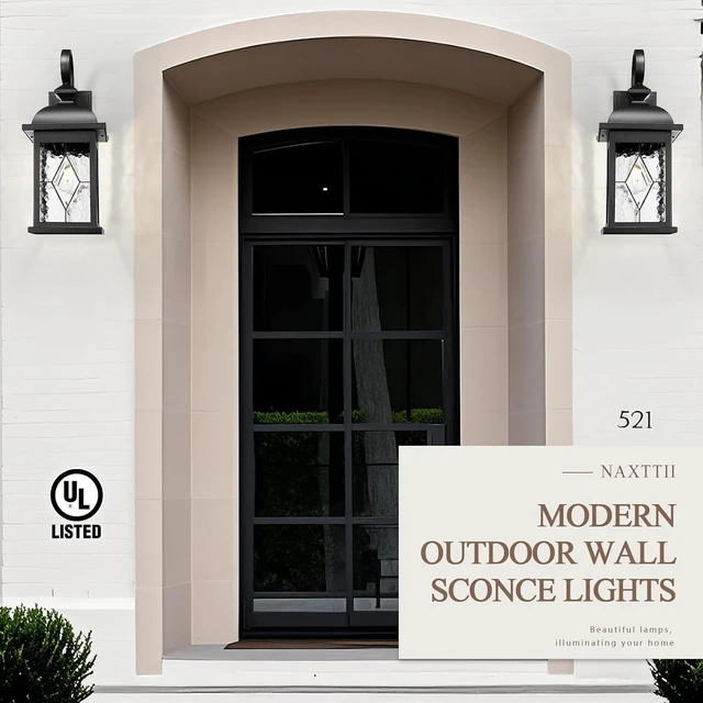 Alt view image 6 of 6 - Porch Lights Outdoor 21 Inch Large Outdoor Wall Lights with Clear Water Ripple Glass Aluminum Waterproof and E26 Socket