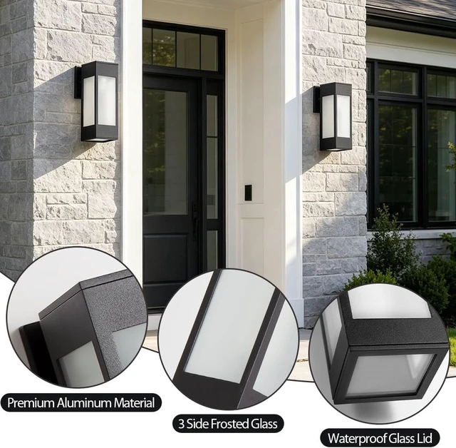 Alt view image 2 of 7 - Cerdeco 10.75" Black Modern Outdoor Wall Sconce with 3 Side Frosted Glass