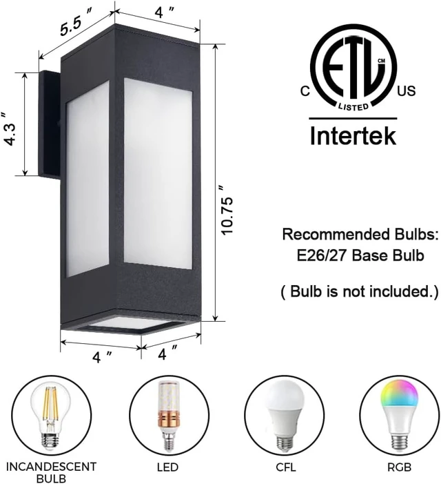 Alt view image 3 of 7 - Cerdeco 10.75" Black Modern Outdoor Wall Sconce with 3 Side Frosted Glass