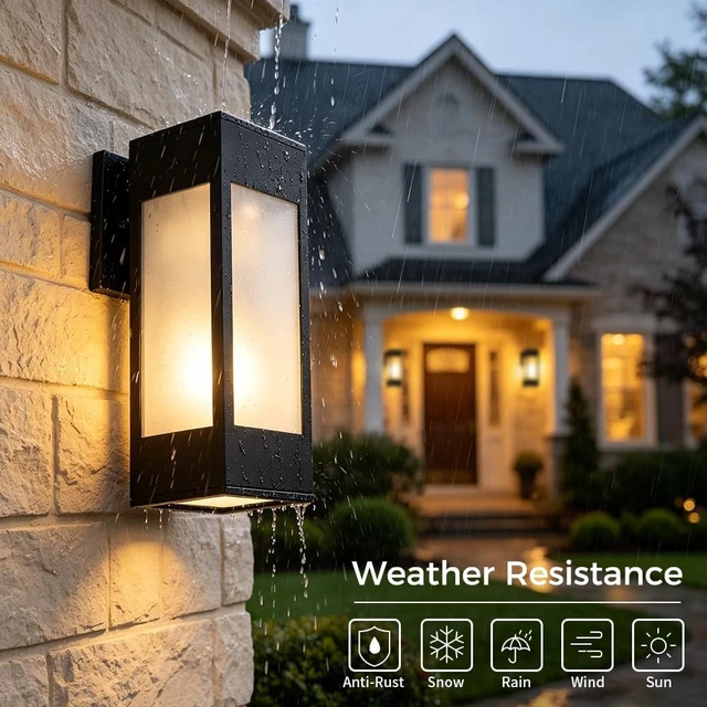 Alt view image 5 of 7 - Cerdeco 10.75" Black Modern Outdoor Wall Sconce with 3 Side Frosted Glass