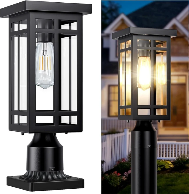Main image of 14'' Outdoor Solar Post Light, Dusk to Dawn Solar Lamp Post, Black, 1 Pack