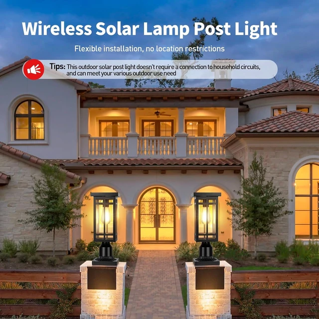 Alt view image 3 of 7 - 14'' Outdoor Solar Post Light, Dusk to Dawn Solar Lamp Post, Black, 1 Pack
