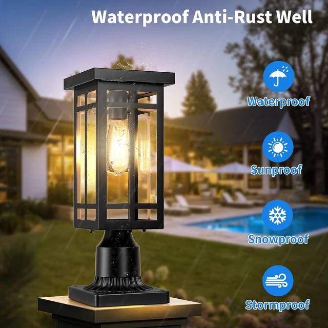 Alt view image 5 of 7 - 14'' Outdoor Solar Post Light, Dusk to Dawn Solar Lamp Post, Black, 1 Pack