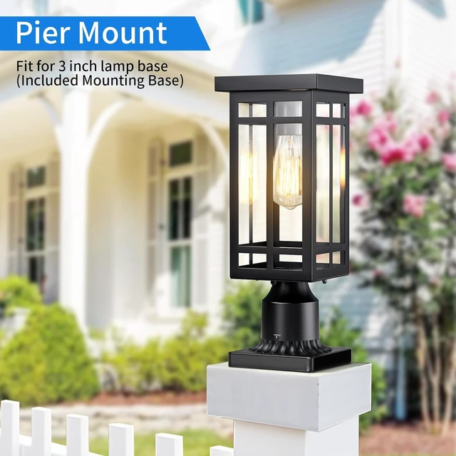 Alt view image 6 of 7 - 14'' Outdoor Solar Post Light, Dusk to Dawn Solar Lamp Post, Black, 1 Pack