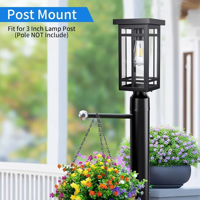 Alt view image 7 of 7 - 14'' Outdoor Solar Post Light, Dusk to Dawn Solar Lamp Post, Black, 1 Pack