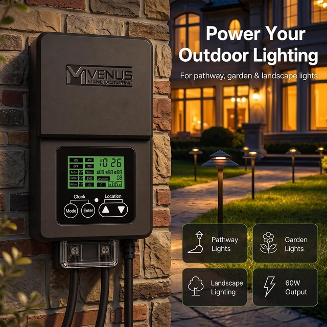 Alt view image 3 of 7 - VENUS MANUFACTURING 60W Low Voltage Landscape Lighting Transformer 12V