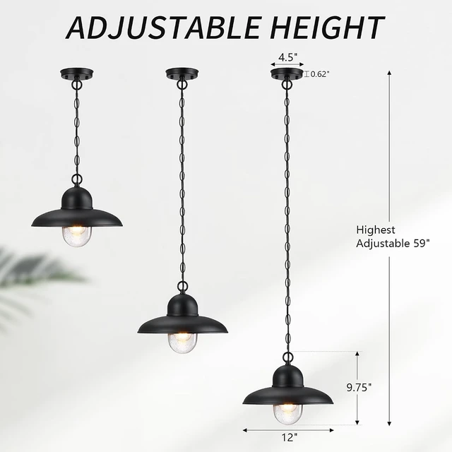 Alt view image 2 of 7 - 12 Inch Outdoor Pendant Light for Porch, Farmhouse Hanging Light