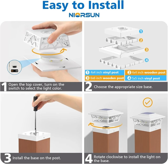Alt view image 6 of 7 - NIORSUN 4x4 Post Solar Lights,Solar Post Lights with 2 Modes, 12 Pack White