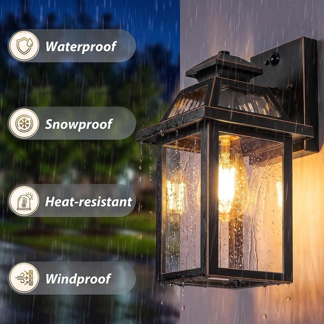 Alt view image 2 of 7 - BesLowe Outdoor Wall Light, Exterior Lighting Fixtures Black with Gold Trim