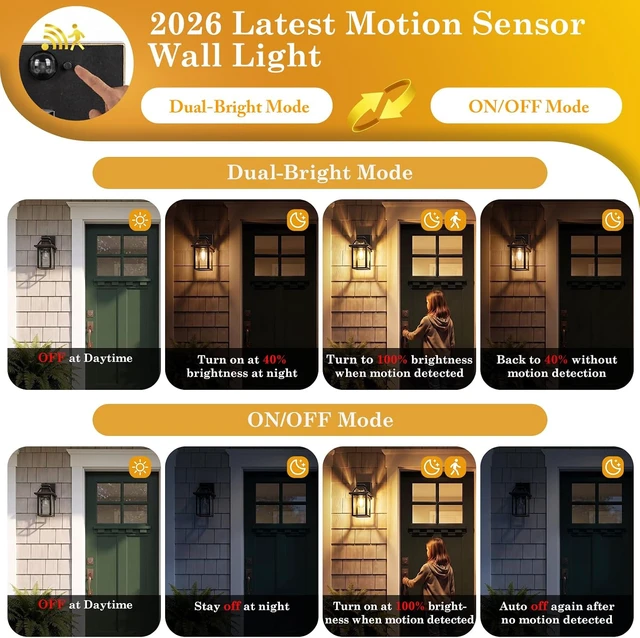 Alt view image 3 of 7 - BesLowe Outdoor Wall Light, Exterior Lighting Fixtures Black with Gold Trim