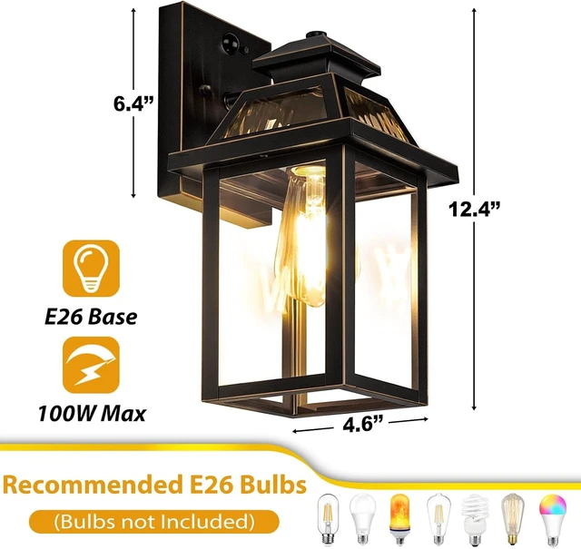 Alt view image 6 of 7 - BesLowe Outdoor Wall Light, Exterior Lighting Fixtures Black with Gold Trim