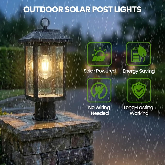 Alt view image 3 of 7 - Solar Post Lights 2 Packs,Dusk to Dawn Waterproof Outdoor Post Lamp Lantern